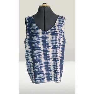 Women's CHARLIE B Blue & White Sleeveless Tank Top Shirt 100% Tencel XXL